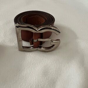 Dolce & Gabbana Tan Leather Belt with Silver DG Buckle